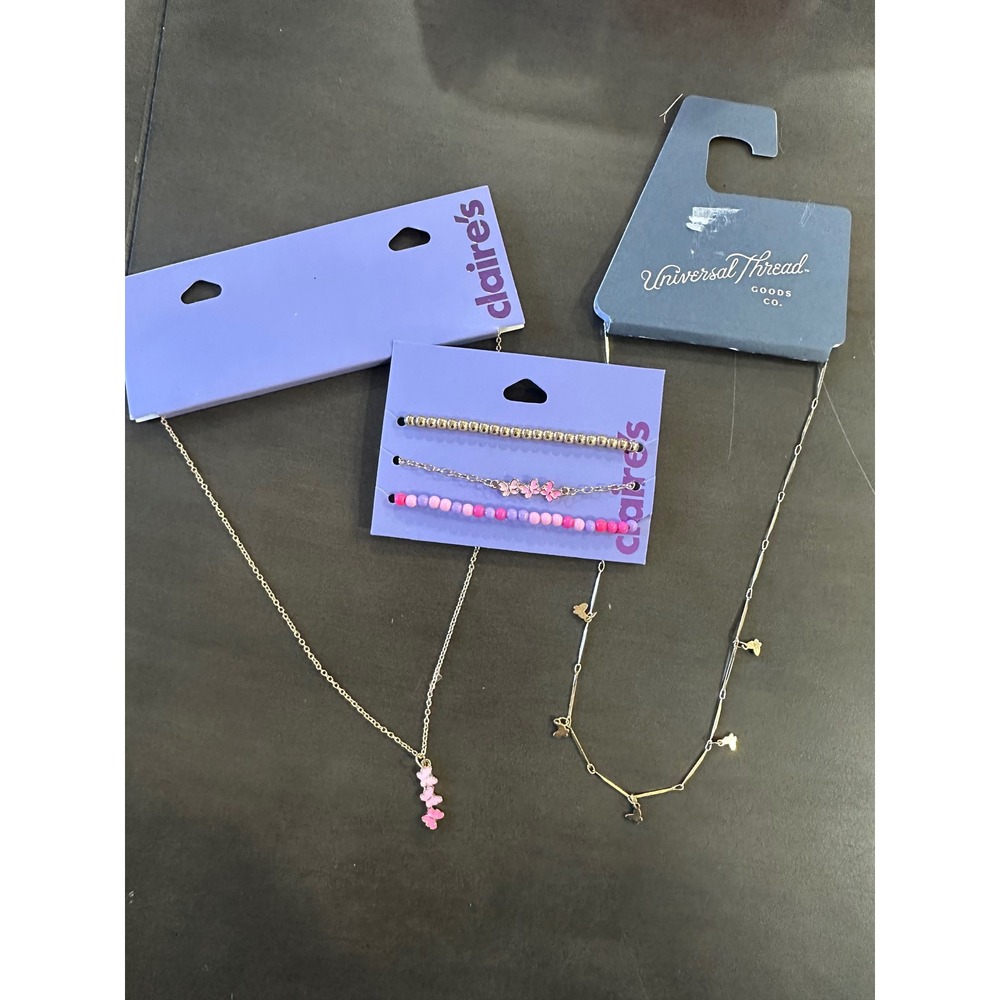 Claire's Universal Thread Kids Gold‎ Tone Butterfly Charm Necklace Bracelet Set